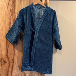 Vintage Indigo Sashiko Kimono Jacket - Deep Blue